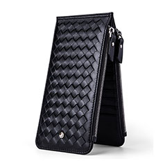 Handtasche Clutch Handbag Leder Diamant Universal für Motorola Moto G200 5G Schwarz