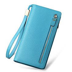 Handtasche Clutch Handbag Leder Silkworm Universal T01 für Apple iPhone 13 Mini Hellblau