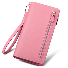 Handtasche Clutch Handbag Leder Silkworm Universal T01 für Samsung Galaxy S21 FE 5G Rosa
