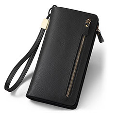 Handtasche Clutch Handbag Leder Silkworm Universal T01 für Motorola Moto G71s 5G Schwarz