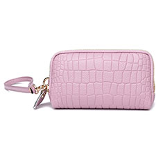 Handtasche Clutch Handbag Schutzhülle Leder Universal K09 für Vivo Y20 Rosa