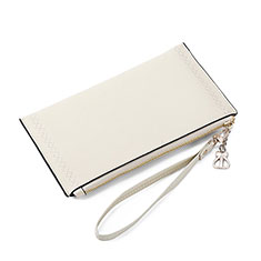 Handtasche Clutch Handbag Schutzhülle Leder Universal K15 für Huawei Enjoy 20 5G Weiß