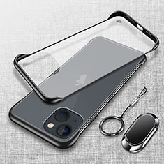 Handyhülle Hülle Crystal Hartschalen Tasche Schutzhülle mit Magnetisch Fingerring Ständer für Apple iPhone 13 Mini Schwarz