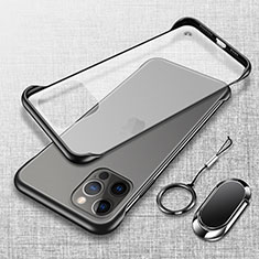 Handyhülle Hülle Crystal Hartschalen Tasche Schutzhülle mit Magnetisch Fingerring Ständer für Apple iPhone 13 Pro Max Schwarz