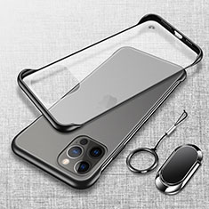 Handyhülle Hülle Crystal Hartschalen Tasche Schutzhülle mit Magnetisch Fingerring Ständer für Apple iPhone 13 Pro Schwarz