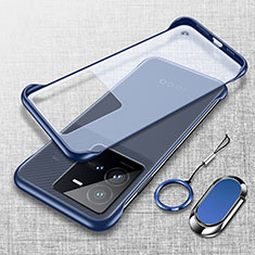 Handyhülle Hülle Crystal Rahmenlos Hartschalen Tasche Schutzhülle mit Magnetisch Fingerring Ständer für Vivo iQOO 10 Pro 5G Blau