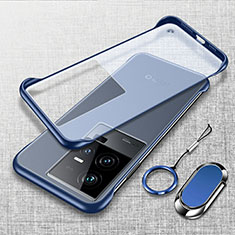 Handyhülle Hülle Crystal Rahmenlos Hartschalen Tasche Schutzhülle mit Magnetisch Fingerring Ständer für Vivo iQOO 11 5G Blau