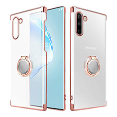 Handyhülle Hülle Crystal Tasche Schutzhülle mit Magnetisch Fingerring Ständer für Samsung Galaxy Note 10 5G Rosegold