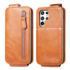 Handyhülle Hülle Flip Tasche Leder für Samsung Galaxy S24 Ultra 5G Braun