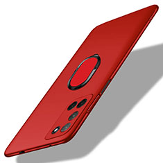 Handyhülle Hülle Hartschalen Kunststoff Schutzhülle Tasche Matt mit Magnetisch Fingerring Ständer A01 für Oppo A52 Rot