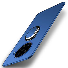 Handyhülle Hülle Hartschalen Kunststoff Schutzhülle Tasche Matt mit Magnetisch Fingerring Ständer A01 für Oppo Ace2 Blau