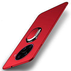 Handyhülle Hülle Hartschalen Kunststoff Schutzhülle Tasche Matt mit Magnetisch Fingerring Ständer A01 für Oppo Ace2 Rot
