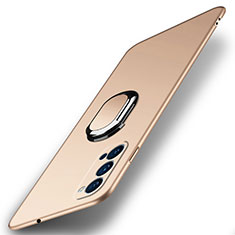 Handyhülle Hülle Hartschalen Kunststoff Schutzhülle Tasche Matt mit Magnetisch Fingerring Ständer A01 für Oppo Reno4 5G Gold
