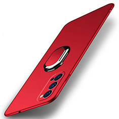 Handyhülle Hülle Hartschalen Kunststoff Schutzhülle Tasche Matt mit Magnetisch Fingerring Ständer A01 für Oppo Reno4 Pro 5G Rot