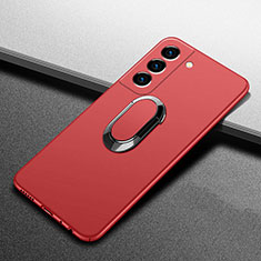 Handyhülle Hülle Hartschalen Kunststoff Schutzhülle Tasche Matt mit Magnetisch Fingerring Ständer A01 für Samsung Galaxy S22 5G Rot
