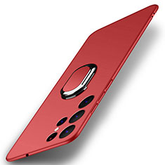 Handyhülle Hülle Hartschalen Kunststoff Schutzhülle Tasche Matt mit Magnetisch Fingerring Ständer A01 für Samsung Galaxy S22 Ultra 5G Rot