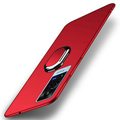 Handyhülle Hülle Hartschalen Kunststoff Schutzhülle Tasche Matt mit Magnetisch Fingerring Ständer A01 für Vivo X60 Pro 5G Rot