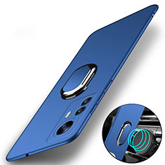 Handyhülle Hülle Hartschalen Kunststoff Schutzhülle Tasche Matt mit Magnetisch Fingerring Ständer A01 für Xiaomi Mi 12 5G Blau
