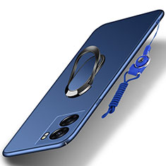 Handyhülle Hülle Hartschalen Kunststoff Schutzhülle Tasche Matt mit Magnetisch Fingerring Ständer für OnePlus Nord N300 5G Blau