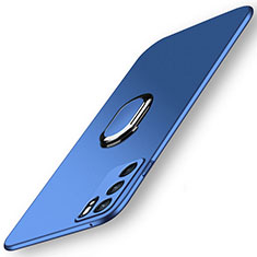 Handyhülle Hülle Hartschalen Kunststoff Schutzhülle Tasche Matt mit Magnetisch Fingerring Ständer für Oppo Reno6 5G Blau