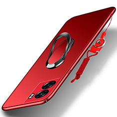 Handyhülle Hülle Hartschalen Kunststoff Schutzhülle Tasche Matt mit Magnetisch Fingerring Ständer für Oppo Reno7 SE 5G Rot