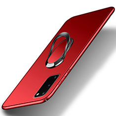 Handyhülle Hülle Hartschalen Kunststoff Schutzhülle Tasche Matt mit Magnetisch Fingerring Ständer für Samsung Galaxy S20 FE 5G Rot