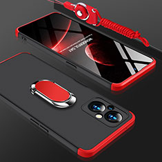 Handyhülle Hülle Hartschalen Kunststoff Schutzhülle Tasche Matt mit Magnetisch Fingerring Ständer GK1 für Oppo Reno7 Lite 5G Rot und Schwarz