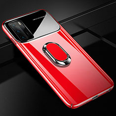 Handyhülle Hülle Hartschalen Kunststoff Schutzhülle Tasche Matt mit Magnetisch Fingerring Ständer N01 für Huawei P40 Rot