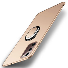 Handyhülle Hülle Hartschalen Kunststoff Schutzhülle Tasche Matt mit Magnetisch Fingerring Ständer P01 für Samsung Galaxy Note 20 5G Gold