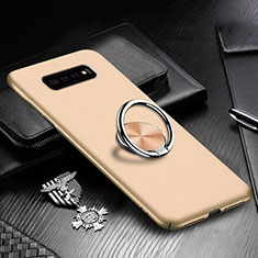 Handyhülle Hülle Hartschalen Kunststoff Schutzhülle Tasche Matt mit Magnetisch Fingerring Ständer P01 für Samsung Galaxy S10 5G Gold