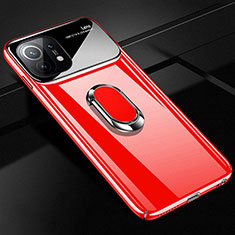Handyhülle Hülle Hartschalen Kunststoff Schutzhülle Tasche Matt mit Magnetisch Fingerring Ständer P01 für Xiaomi Mi 11 5G Rot