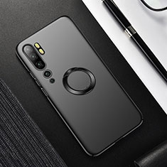 Handyhülle Hülle Hartschalen Kunststoff Schutzhülle Tasche Matt mit Magnetisch Fingerring Ständer P01 für Xiaomi Mi Note 10 Pro Schwarz