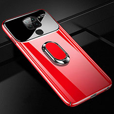 Handyhülle Hülle Hartschalen Kunststoff Schutzhülle Tasche Matt mit Magnetisch Fingerring Ständer P01 für Xiaomi Redmi Note 9 Rot
