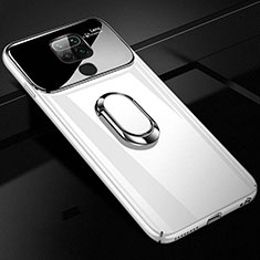 Handyhülle Hülle Hartschalen Kunststoff Schutzhülle Tasche Matt mit Magnetisch Fingerring Ständer P01 für Xiaomi Redmi Note 9 Weiß