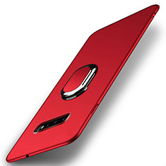 Handyhülle Hülle Hartschalen Kunststoff Schutzhülle Tasche Matt mit Magnetisch Fingerring Ständer P02 für Samsung Galaxy S10 Rot