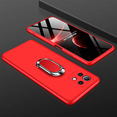 Handyhülle Hülle Hartschalen Kunststoff Schutzhülle Tasche Matt mit Magnetisch Fingerring Ständer P02 für Xiaomi Mi 11 5G Rot