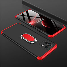 Handyhülle Hülle Hartschalen Kunststoff Schutzhülle Tasche Matt mit Magnetisch Fingerring Ständer P02 für Xiaomi Mi 11 5G Rot und Schwarz