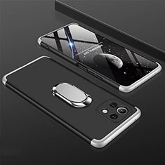 Handyhülle Hülle Hartschalen Kunststoff Schutzhülle Tasche Matt mit Magnetisch Fingerring Ständer P02 für Xiaomi Mi 11 5G Silber und Schwarz