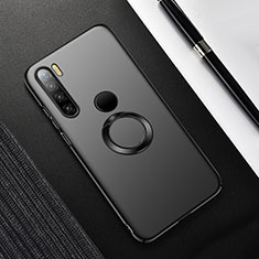Handyhülle Hülle Hartschalen Kunststoff Schutzhülle Tasche Matt mit Magnetisch Fingerring Ständer P02 für Xiaomi Redmi Note 8 (2021) Schwarz