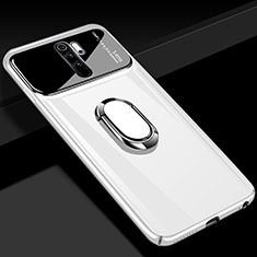 Handyhülle Hülle Hartschalen Kunststoff Schutzhülle Tasche Matt mit Magnetisch Fingerring Ständer P02 für Xiaomi Redmi Note 8 Pro Weiß
