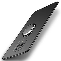 Handyhülle Hülle Hartschalen Kunststoff Schutzhülle Tasche Matt mit Magnetisch Fingerring Ständer P02 für Xiaomi Redmi Note 9 Schwarz