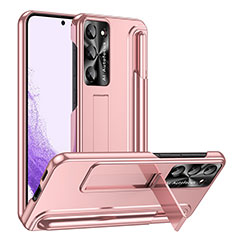 Handyhülle Hülle Hartschalen Kunststoff Schutzhülle Tasche Matt mit Ständer ZL1 für Samsung Galaxy S22 5G Rosegold