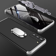 Handyhülle Hülle Hartschalen Kunststoff Schutzhülle Tasche Matt Vorder und Rückseite 360 Grad Ganzkörper M01 für Samsung Galaxy S21 5G Silber und Schwarz