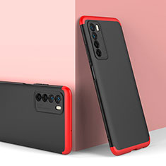 Handyhülle Hülle Hartschalen Kunststoff Schutzhülle Tasche Matt Vorder und Rückseite 360 Grad Ganzkörper P01 für Huawei Honor Play4 5G Rot und Schwarz