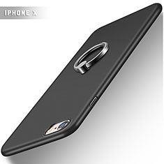 Handyhülle Hülle Kunststoff Schutzhülle Matt mit Fingerring Ständer A01 für Apple iPhone 6 Plus Schwarz
