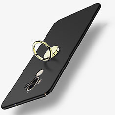 Handyhülle Hülle Kunststoff Schutzhülle Matt mit Fingerring Ständer A03 für Huawei Mate 9 Schwarz