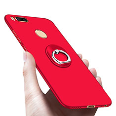 Handyhülle Hülle Kunststoff Schutzhülle Matt mit Fingerring Ständer A03 für Xiaomi Mi A1 Rot