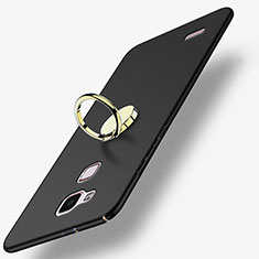 Handyhülle Hülle Kunststoff Schutzhülle Matt mit Fingerring Ständer A04 für Huawei Mate 7 Schwarz
