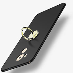 Handyhülle Hülle Kunststoff Schutzhülle Matt mit Fingerring Ständer A04 für Huawei Mate 8 Schwarz