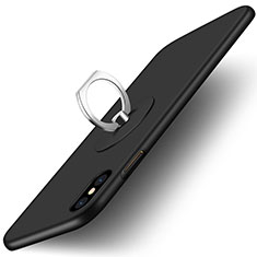 Handyhülle Hülle Kunststoff Schutzhülle Matt mit Fingerring Ständer für Apple iPhone Xs Max Schwarz